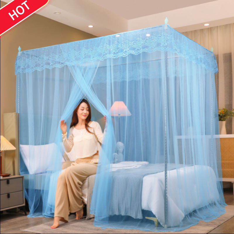 宫廷落地蚊帐家用三开门双人床1米加密纹蚊帐1.5m支架1.