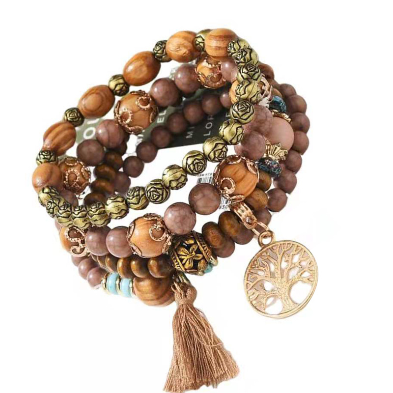 Cross-Border New Arrival Bohemian Bracelet Creative Women's Jewelry Tassel Delta Wood Beaded Ethnic Style Fashion Bracelet