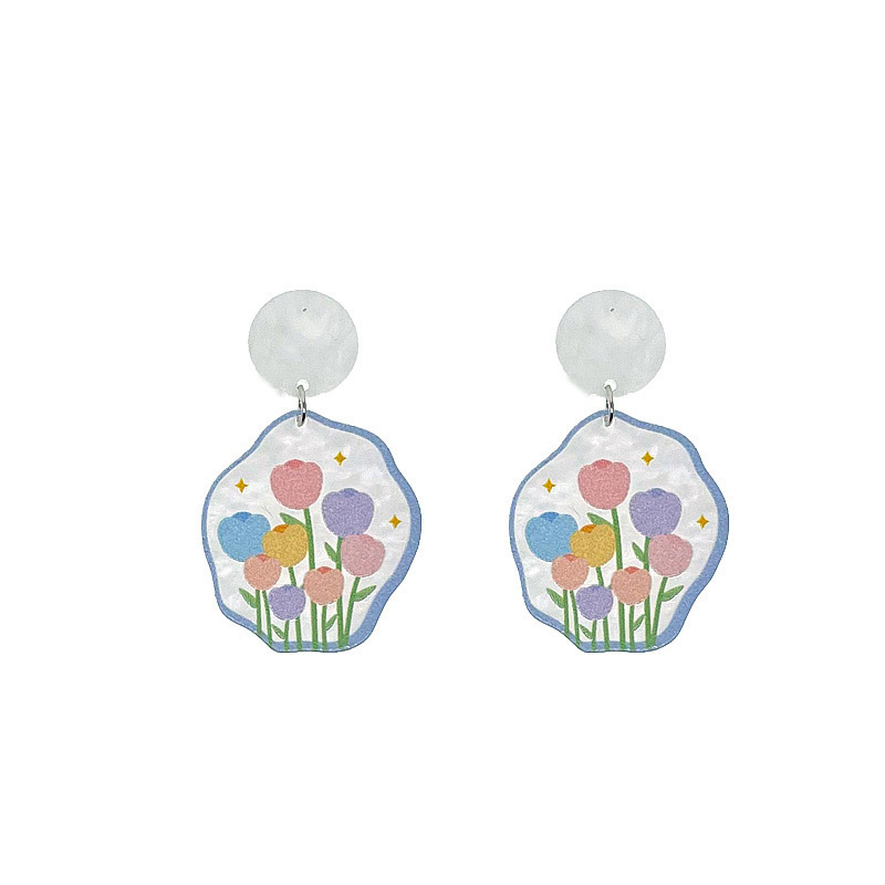 Spring and Summer Sweet Girlish Style Age-Reducing Colorful Flower Acrylic Earrings Japanese and Korean Temperamental Fashion Youth Earrings Ear Clips