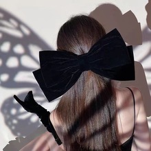 超级大号黑色丝绒蝴蝶结弹簧夹法式巨大发饰女拍照好看的发夹发饰