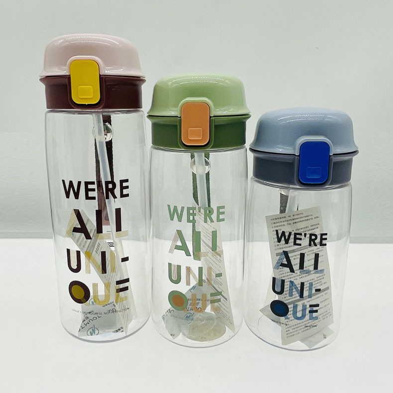 Domeiduo Sports Cup with Straw Simple Girl Drinking Bottle English Letters Foreign Trade Portable Convenient Cup