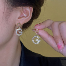 真金电镀银针字母G锆石耳环简约时尚大气耳钉时尚百搭高级感耳饰