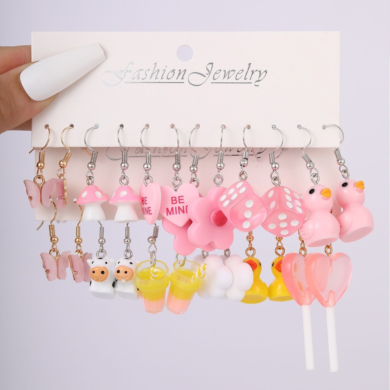 Hot Sale Cross-Border New Arrival Cute Refreshing Butterfly Duck Pig Earrings Set Six-Piece Earrings Set