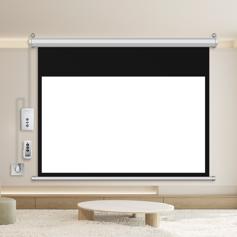 工厂直销100寸投影幕布电动家用自动升降高清投影机喷绘遥控