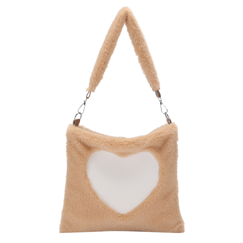 Foreign Trade Bag Plush Women's Bag 2022 Winter Casual Large Capacity Totes Fashion Peach Heart Portable Shoulder Bag