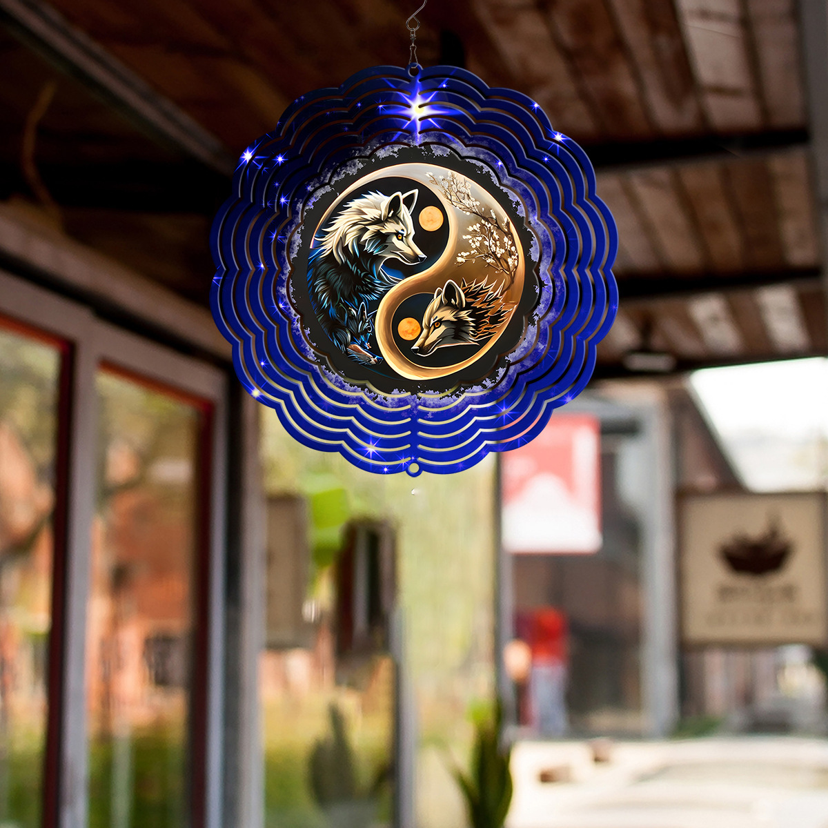 亚马逊跨境爆款梦幻星空太极狼八卦3d旋转风铃金属风转