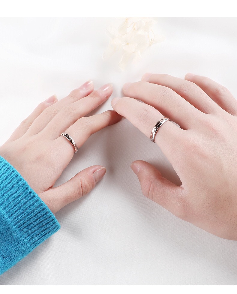 s925银怦然心动情侣戒指男女一对日韩学生森系心电图太阳银对戒指