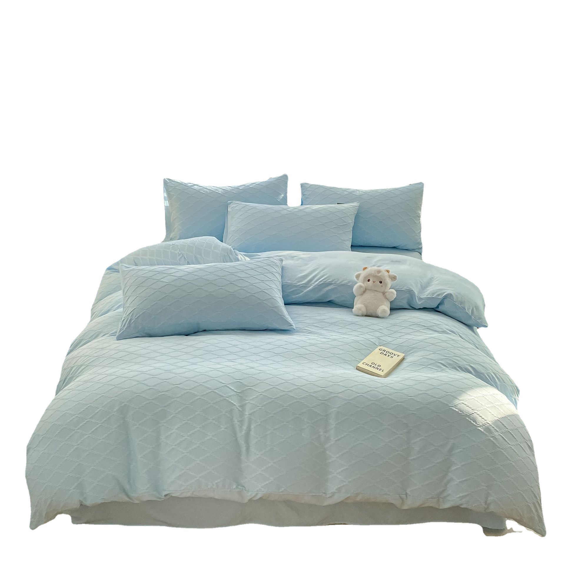 Simple Style Seersucker Washed Cotton Four-Piece Set Bed Sheet Quilt Cover Bed Cover Student Dormitory Bed Three-Piece Set Wholesale