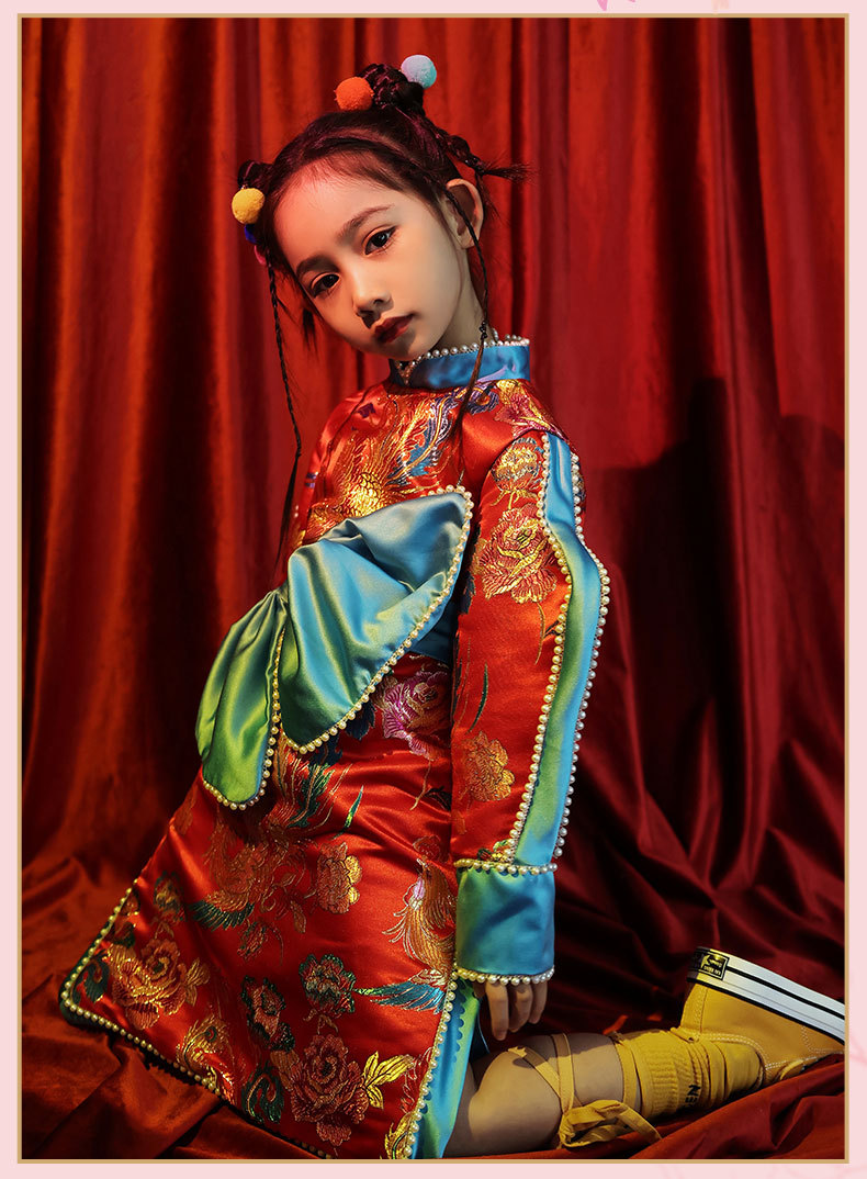 儿童中国风礼服旗袍汉服模特t台走秀国潮拜年服装女童演出服夏装