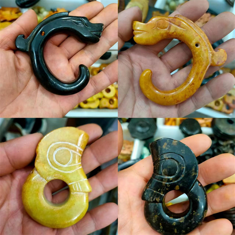 古玩玉器工艺品杂项收藏岫玉仿古(做旧红山玉猪龙)吊坠挂件-阿里巴巴