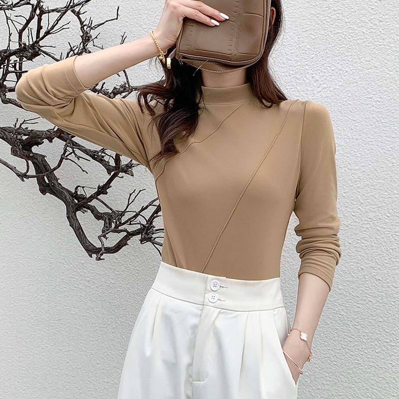 Autumn and Winter Half-High Collar Bottoming Shirt for Women 2023 New Slim Fit Slimming Korean Style Inner Outer Wear High-Grade Warm Top