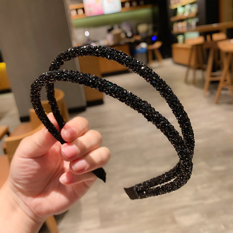 Cross-Border Hot Korean Style Full Diamond Rhinestone Slim Hair Hoop Simple Personality Hairpin Hair Hoop Hair Accessories Headdress Simple Retro