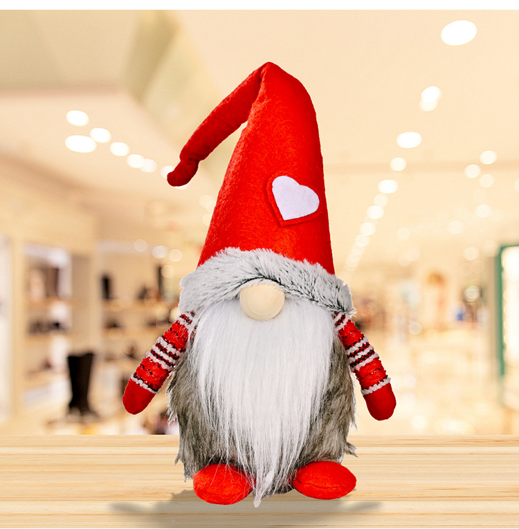 跨境新品圣诞装饰圣诞白色爱心鲁道夫站姿摆件圣诞侏儒娃娃公仔