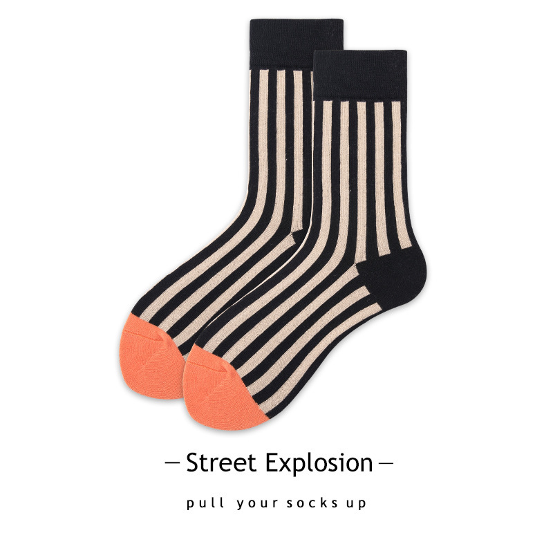 Spring and Summer Socks Women's Striped Mid-Calf Length Socks Vertical Stripes Contrast Color Ins Trendy European and American Street Couple Skate Socks Men's Trendy Socks