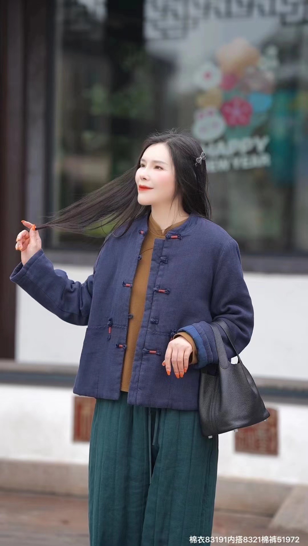 2023年冬季亚麻复古简约休闲盘扣棉衣女加厚保暖宽松百搭休闲棉服
