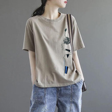 2023夏季新款宽松短袖t恤女韩版字母复古显瘦打底衫内搭上衣体恤