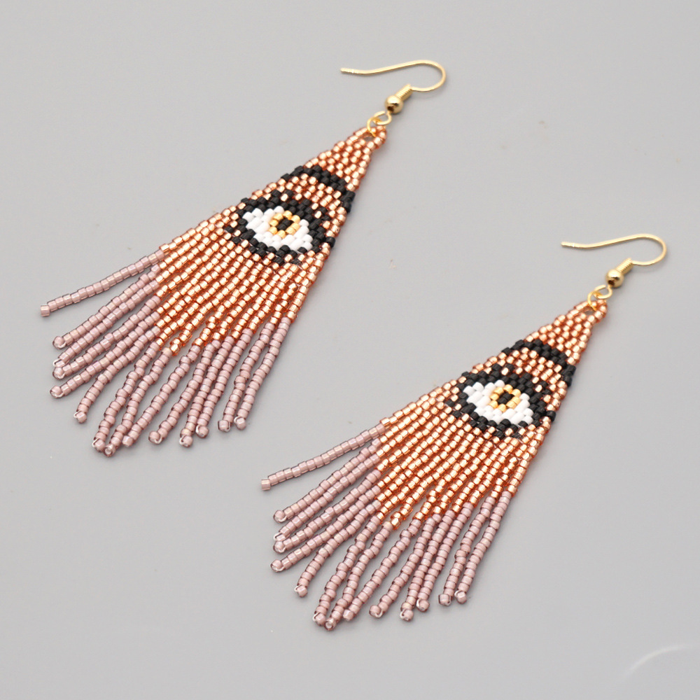 个性时尚民族风恶魔之眼长款流苏miyuki米珠纯手工串珠流苏耳环女