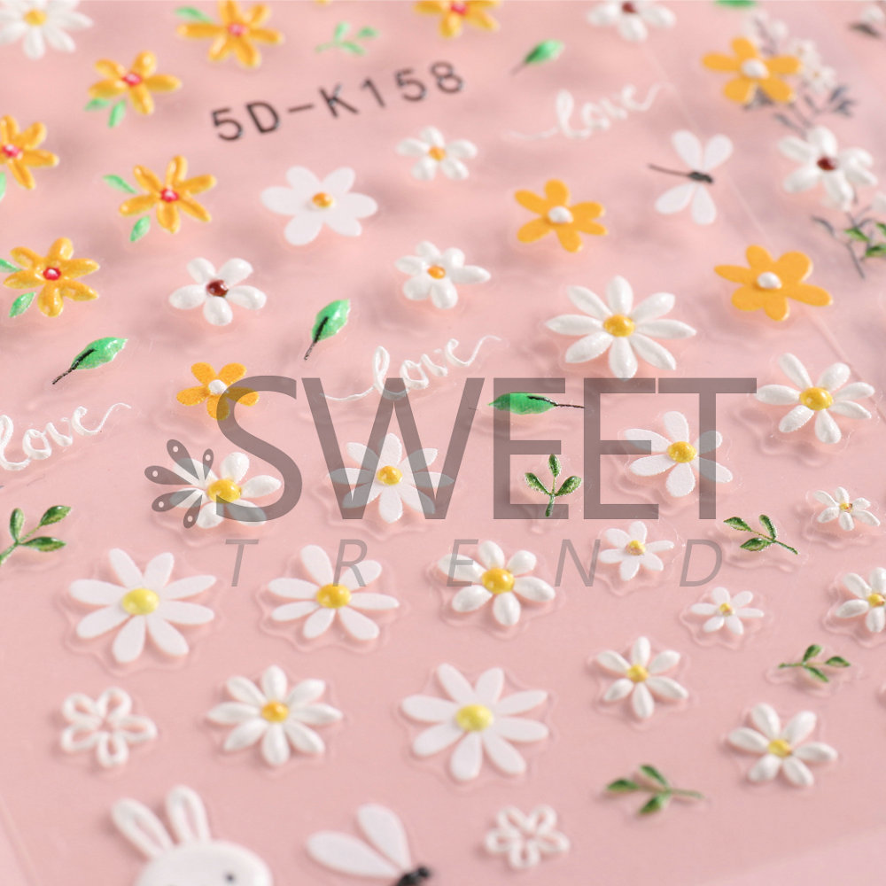 2023 New Nail Beauty Sticker 5d Embossed Nail Sticker Little Daisy Dandelion Cartoon Children's Nail Stickers