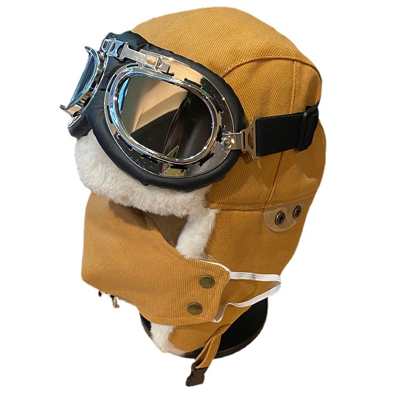 Pilot Hat Men's and Women's Winter Thick Warm Earflaps Cycling Skiing Cold-Proof Wind Belt Mask Cotton Glasses Ushanka