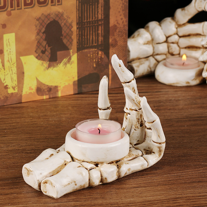 Cross-Border Halloween Decorations Ins Style Skull Hand Resin Candlestick Ghost Festival Party Garden Ornaments