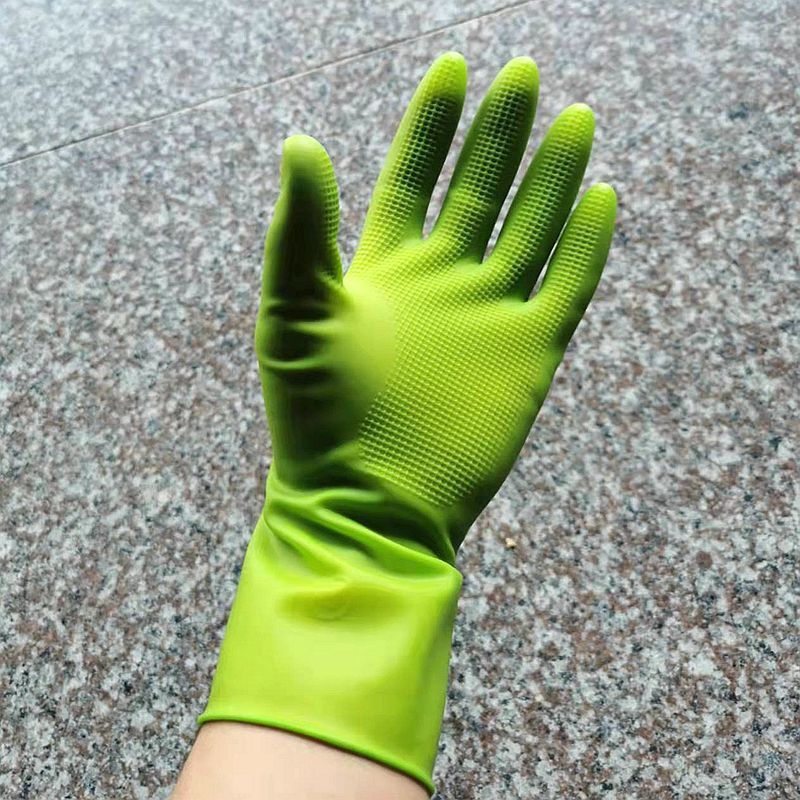 贴手胶手套乳胶手套5双绿色手型女士短款胶洗碗清洁防滑胶皮防护