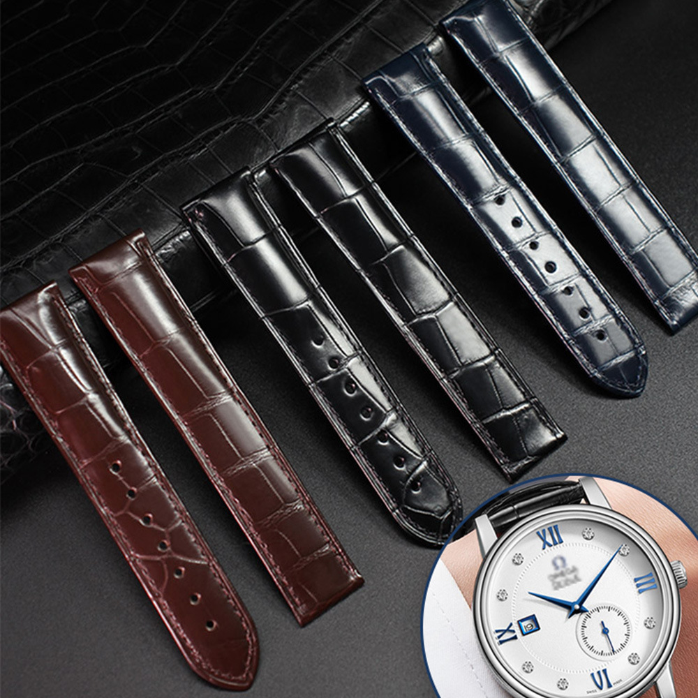 适配欧米加手表表带 高档真美洲鳄鱼皮蝶飞海高贵专享真皮表带