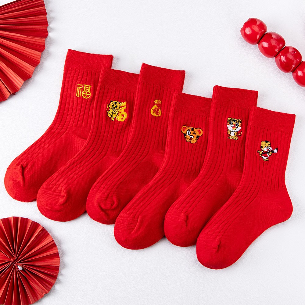 新款牛年大红袜子女本命年结婚新年3双装礼盒袜全棉喜庆红色福袜-报价