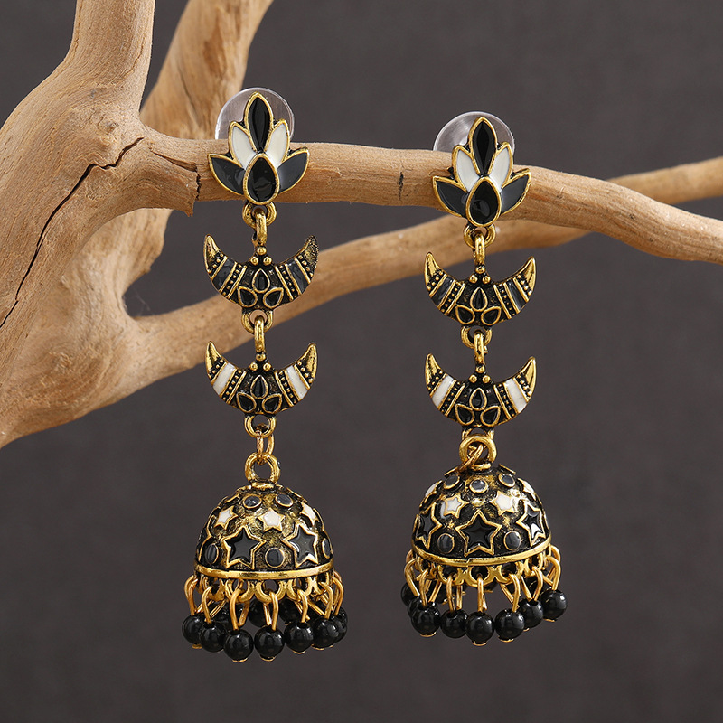 耳环女波西米亚风合金铃铛复古月牙几何民族风耳坠耳饰品跨境现货