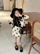 韩国童装女童小香风毛衣套装2024春女宝洋气花朵开衫半身裙两件套
