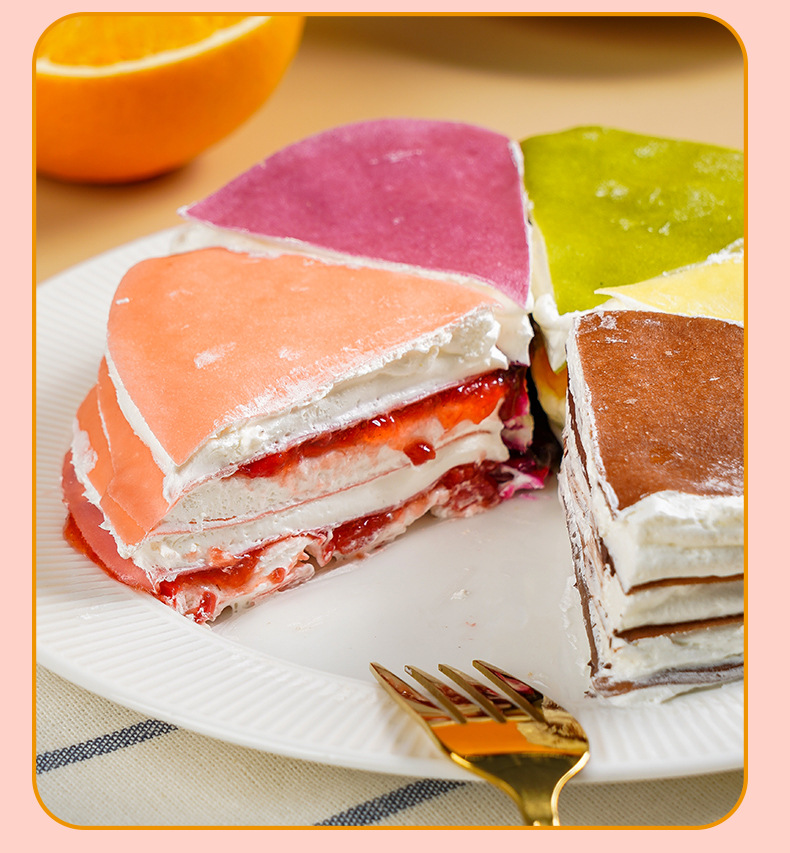 盛京天禄6拼彩虹千层休闲零食甜品直播代发 6寸爆浆榴莲千层蛋糕