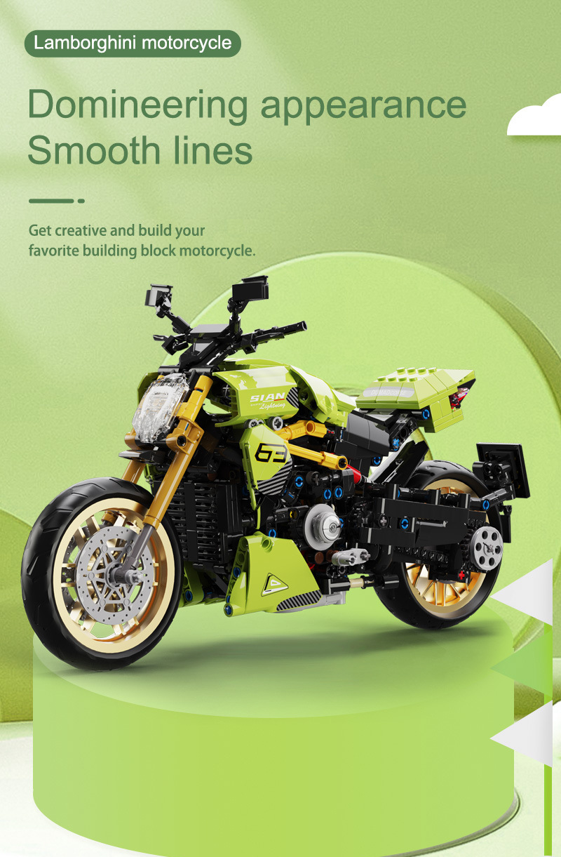 k盒子10212绿色摩托车儿童男孩益智拼装积木小颗粒玩具兼容乐高