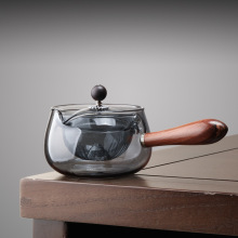 高硼硅玻璃茶壶家用木制侧把电陶炉煮茶器莲花逍遥壶泡茶壶花茶壶