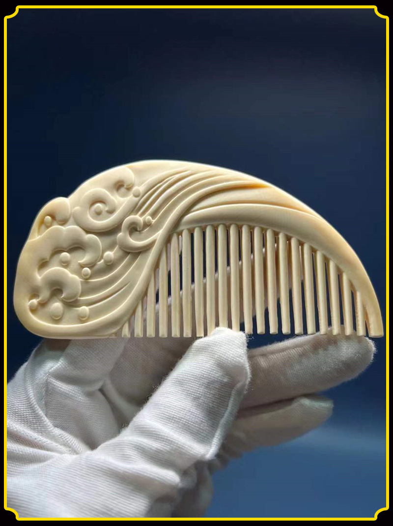 猛犸象牙牙雕梳子浪花美人梳 猛犸牙保真高品质收藏送礼