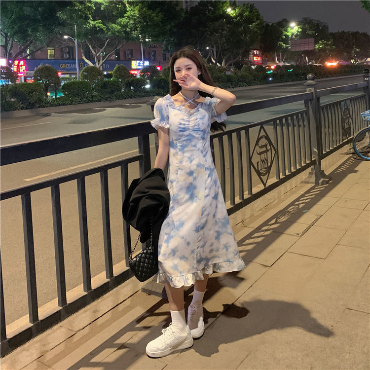 2024 Summer New Pure Want to Tie Dye Skirt Floral Socialite Super Fairy Fashion National Style Dress Short and Long Skirt Fashion