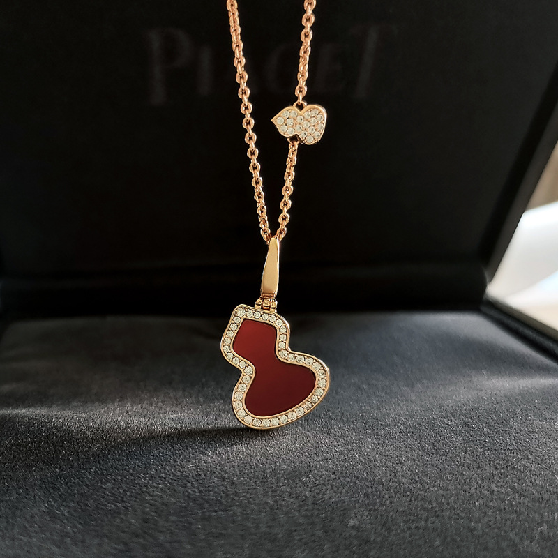 气质小众满钻红玛瑙麒麟葫芦如意镶石项链吊坠福禄双本命年锁骨链