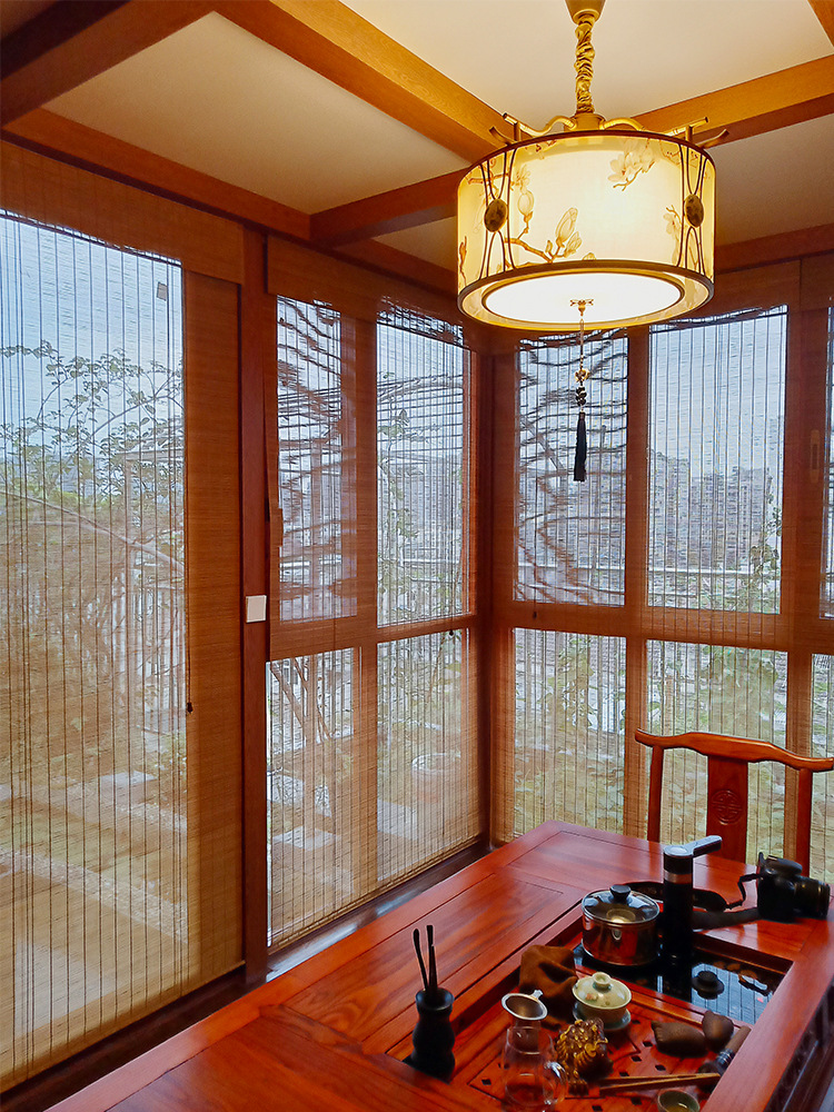 成都中式竹帘卷帘拉式窗帘遮光门帘阳台家用隔断遮阳日式