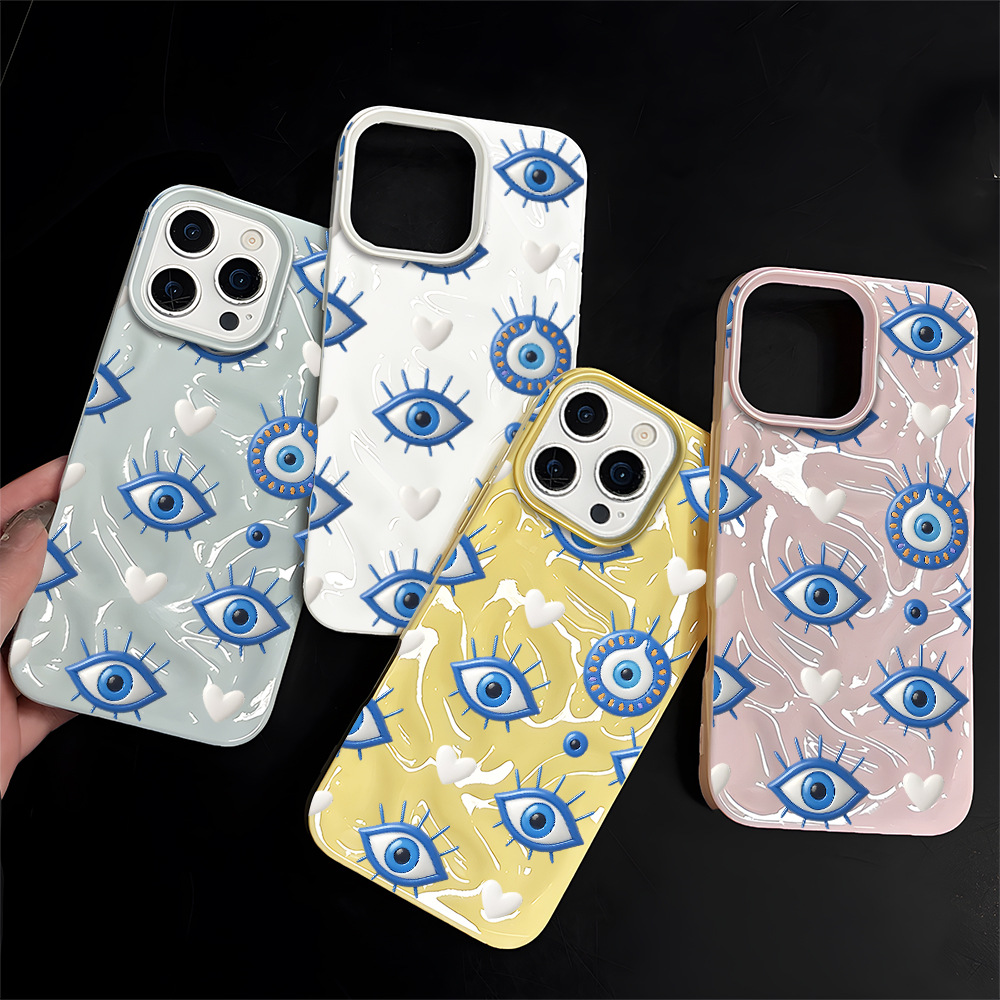 蓝色眼睛适用苹果16pro手机壳跨境iPhone15手机保护套透明13P小众