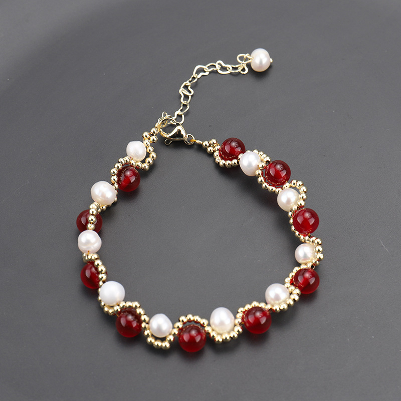 石榴石手链女红色玛瑙石珍珠手串新网红手饰新年礼物厂家批发手环