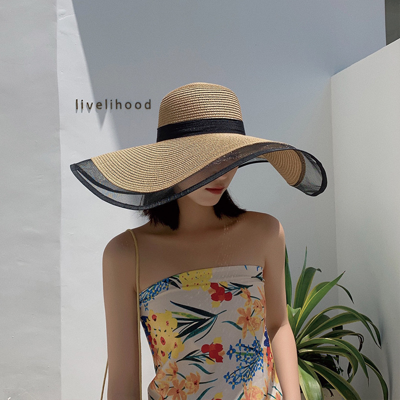 Big Brim Face-Covering Hat Elegant Organza Bucket Hat Women's Summer Thin Sun-Proof Korean Style Japanese Style Straw Hat