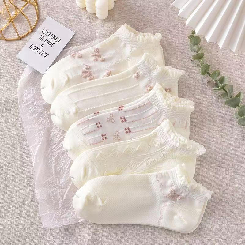 white lace socks women‘s socks summer all-matching girlish ankle socks bow socks lolita bubble mouth all-match