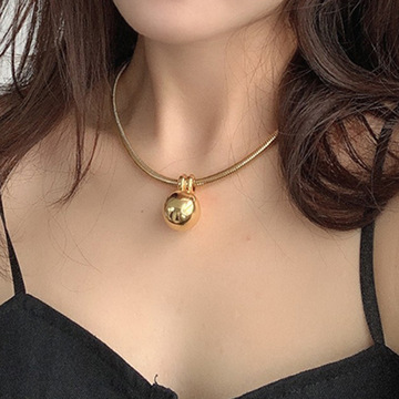 思琳 欧美小众设计钛钢金属圆球吊坠项链时尚高品质项圈锁骨链女