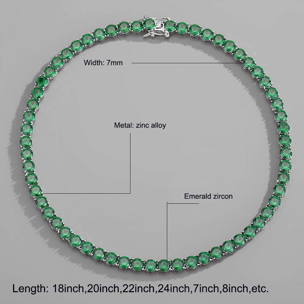 7mm Emerald Zircon Cuban Necklace Tennis Chain Hiphop One Row Chain 2022 Winter Ornament