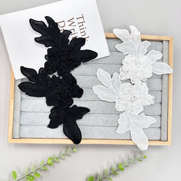 黑白手工钉珠刺绣涤纶diy缝纫花边单边装饰服装衣领辅料配件-阿里巴巴