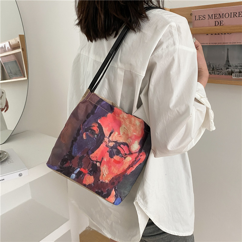 Women's Bag 2021 Spring New Japanese Style Students Korean Big Bag Trendy Fashion Large Capacity Inkjet Handbag