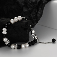 S2079 小众设计师黑曜石手链女高级感S925纯银淡水珍珠抽拉珠手饰
