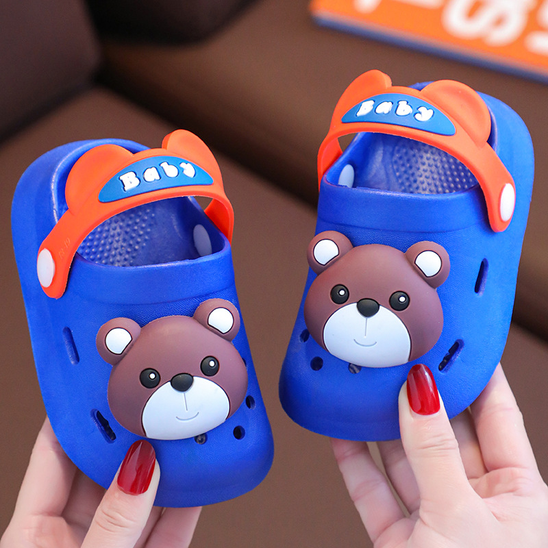 Summer Children's Slippers Baby Hole Shoes Closed Toe Cute Cartoon Indoor Bath Infant Non-Slip Soft Bottom Sandals