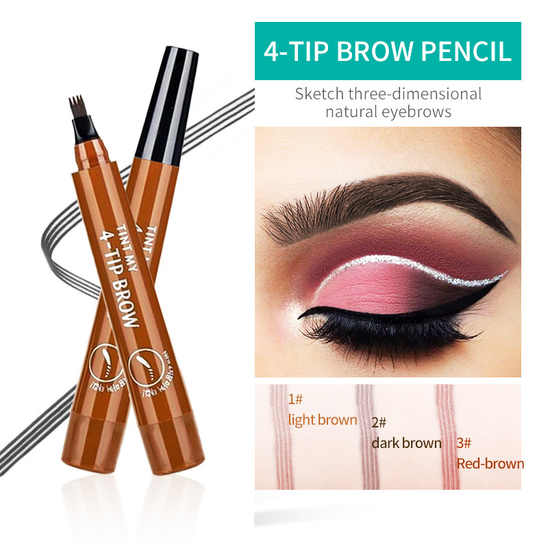 Chinese and English Four-Fork Liquid Eyebrow Pencil Micro-Carved Korean 4-Fork Four-Fork Liquid Water Eyebrow Pencil Lasting Sweatproof and Waterproof