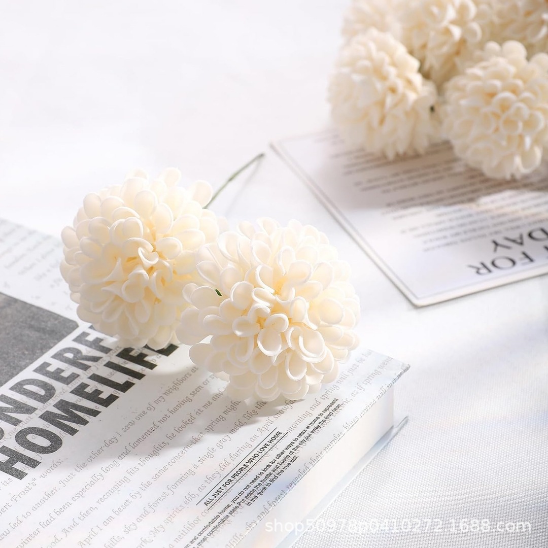 跨境爆款仿真泡沫乒乓菊pe25朵带杆家居装饰婚礼手捧花情人节礼物