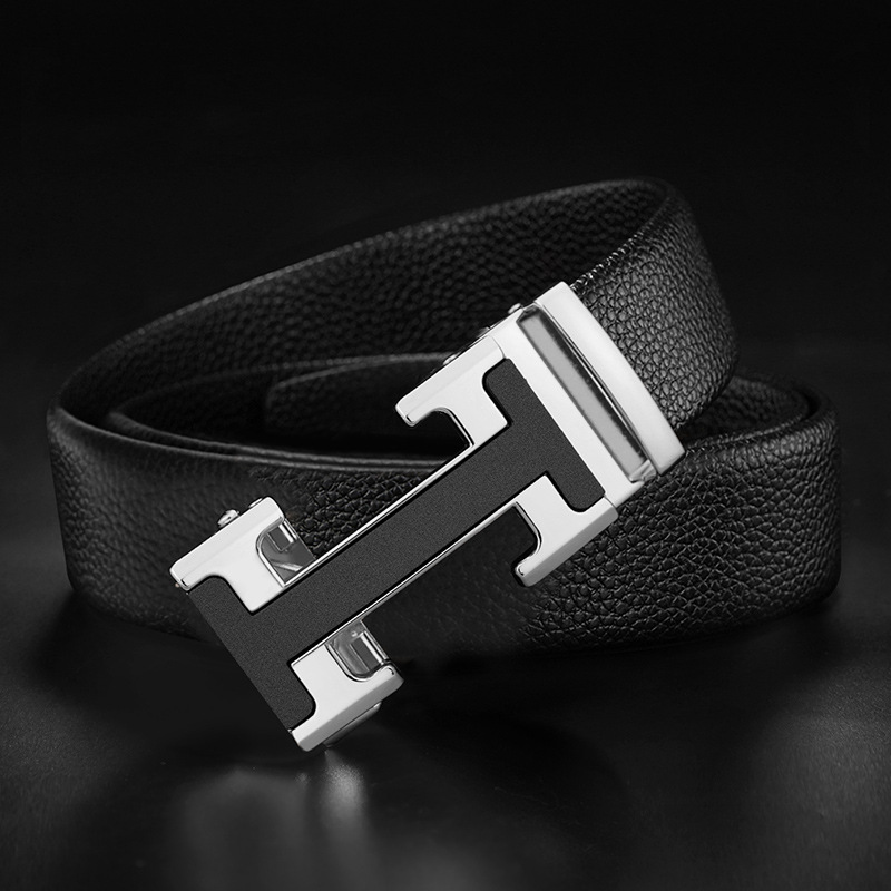 Men's Leather Belt Automatic Buckle Young Men's Business Casual Split Leather Belt Men's Pants Belt Men's Fashion