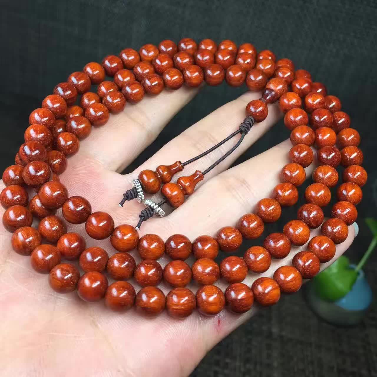 8*108颗小叶紫檀鸡佛珠手链 鸡血红金星爆棚底色-阿里巴巴